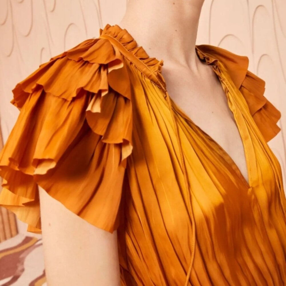 NWOT ULLA JOHNSON Blaire Midi Dress in Goldenrod XS $590 - Picture 7 of 11
